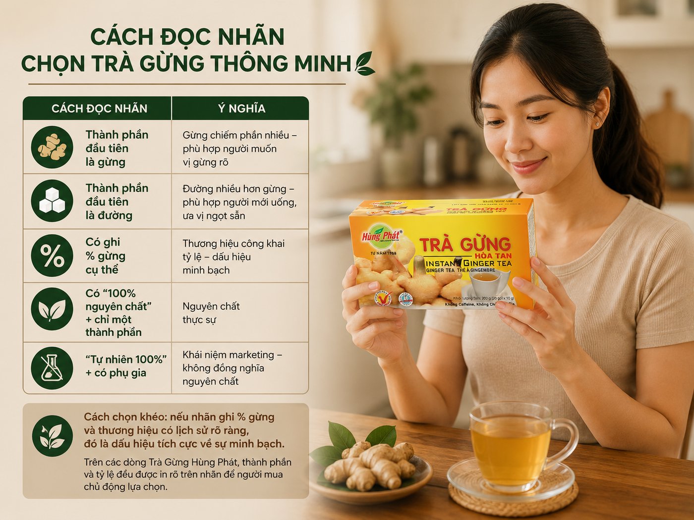Trà Gừng Hùng Phát - Bỏ qua nhãn thành phần — phần đáng đọc nhất trên hộp