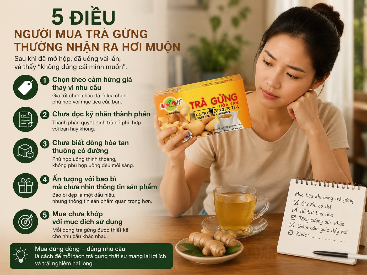 Trà Gừng Hùng Phát - Có năm điều người mua trà gừng thường nhận ra hơi muộn — sau khi đã mở hộp, đã uống vài