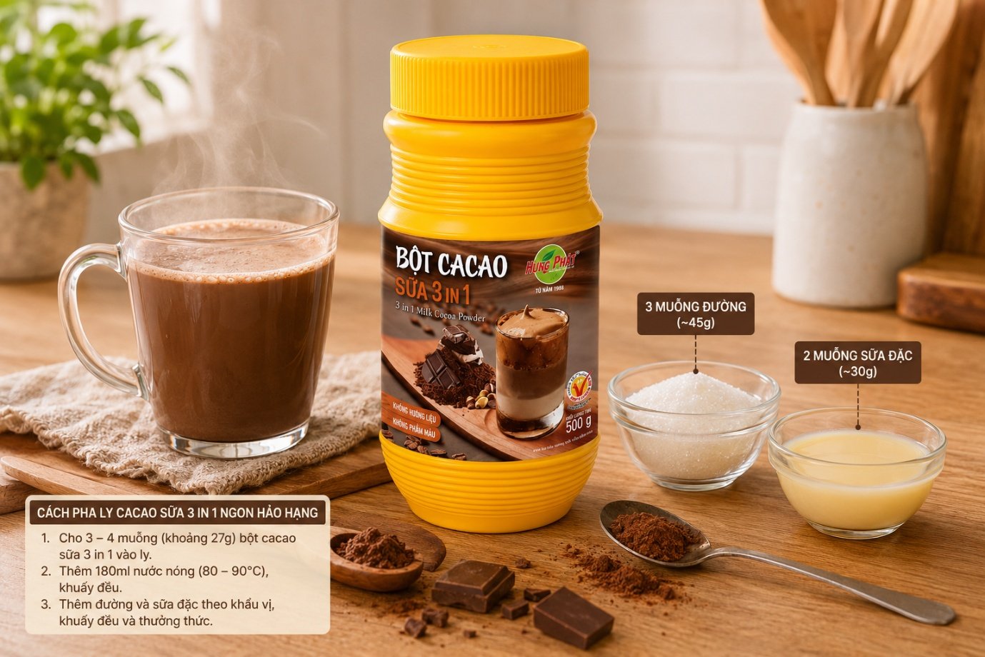 Bột Cacao Sữa 3in1 Hùng Phát - 3. Cách Pha Để Hiểu Độ Ngọt Của Sản Phẩm
