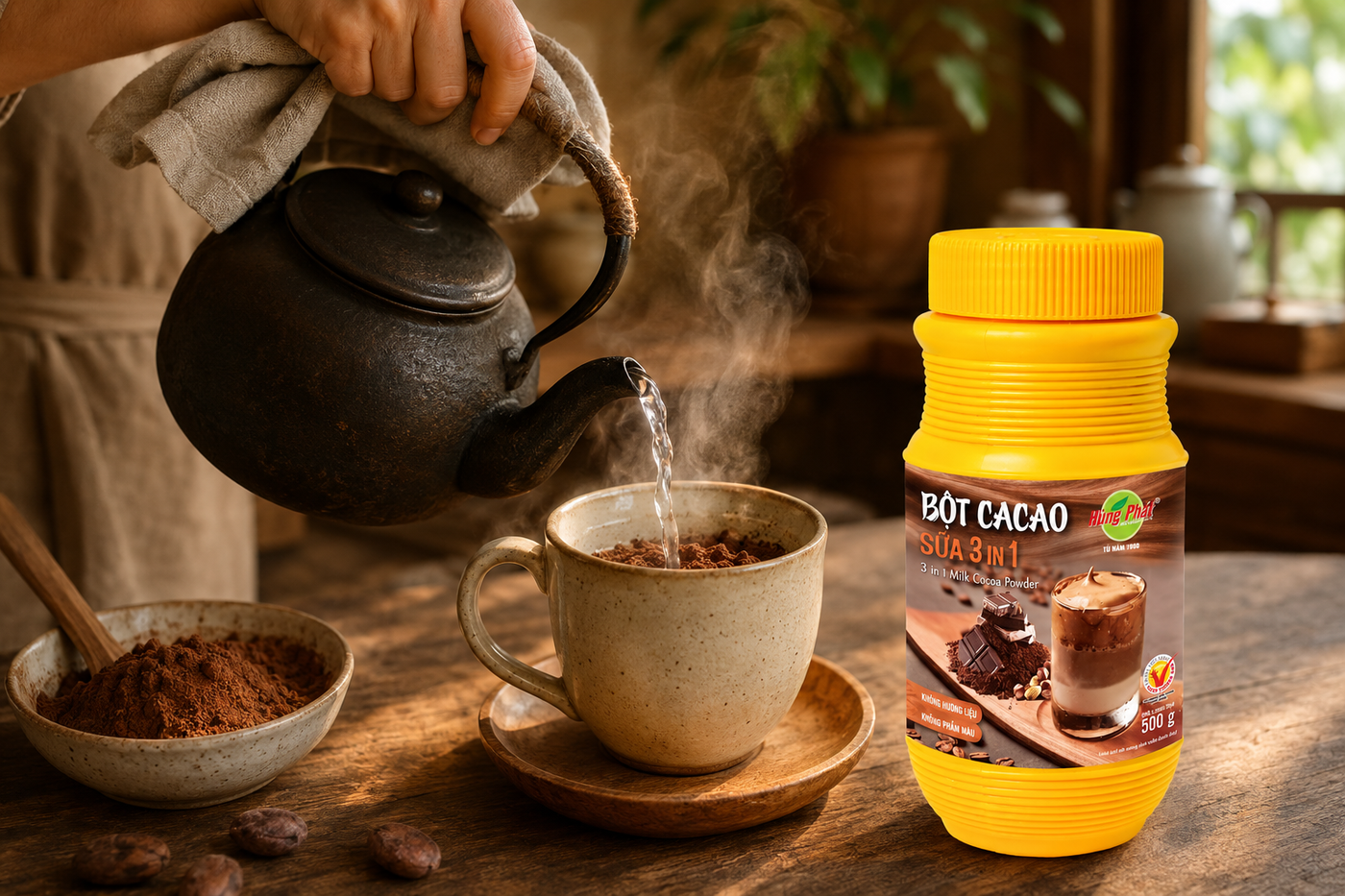 Bột Cacao Sữa 3in1 Hùng Phát - Cách Pha Bột Cacao Sữa Nóng — Đúng Tỉ Lệ, Đúng Nhiệt Độ