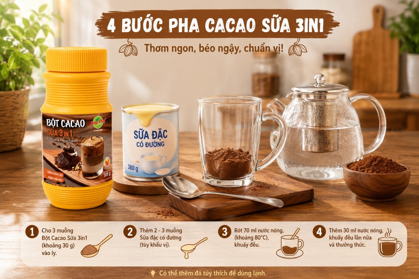 Bột Cacao Sữa 3in1 Hùng Phát - Bước 4: Quan sát màu, mùi và điều chỉnh khẩu vị