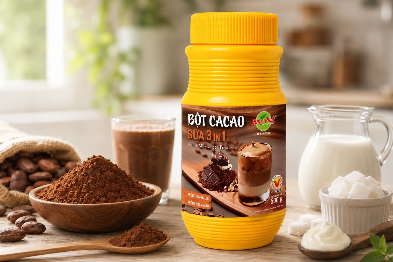Bột Cacao Sữa 3in1 Hùng Phát - Buổi sáng ở căn bếp nhỏ hoặc pantry văn phòng, một ly cacao nóng thường được