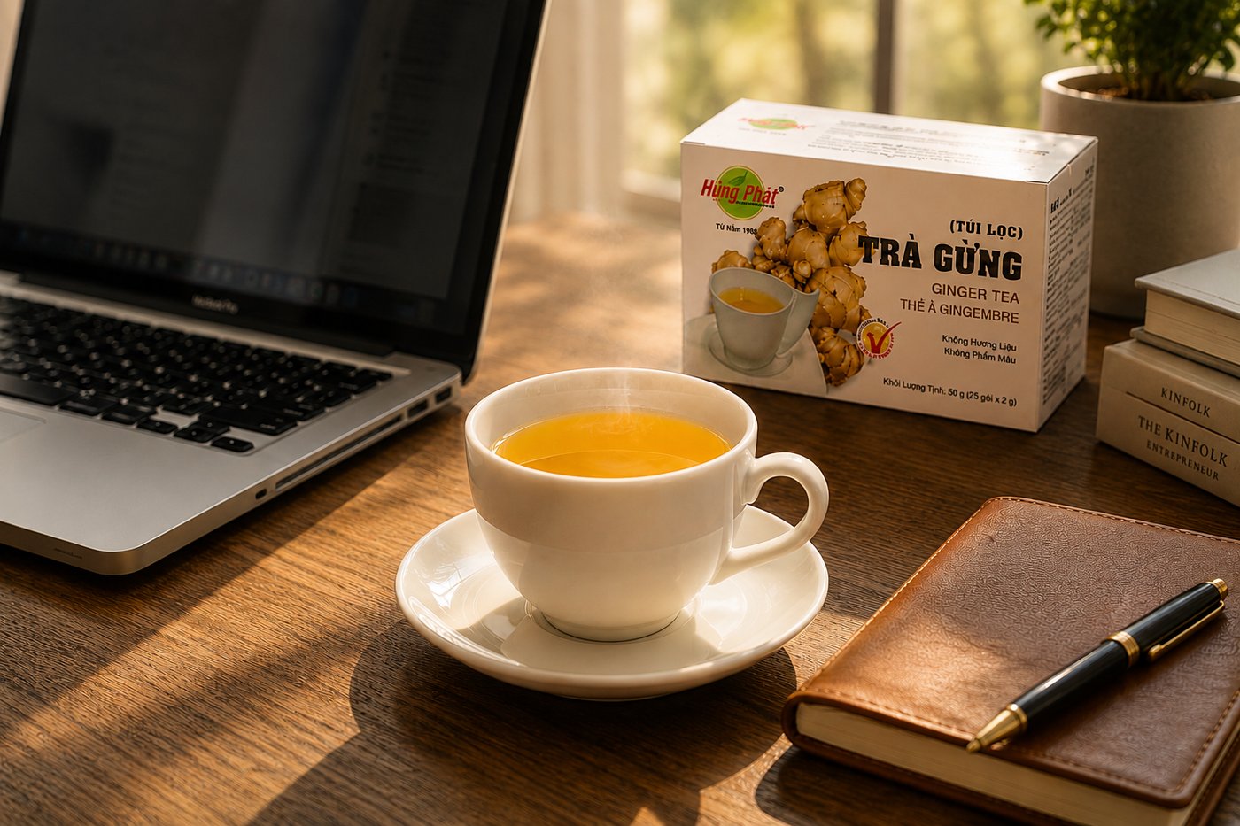 Trà Gừng Hùng Phát - Trà gừng buổi chiều: vị đậm hơn, phù hợp với khoảng nghỉ sau bữa trưa