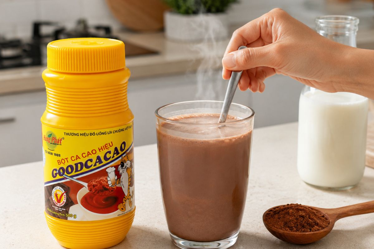Một hộp cacao có thể đặt trong bếp, trên kệ đồ uống hoặc tại pantry công ty
