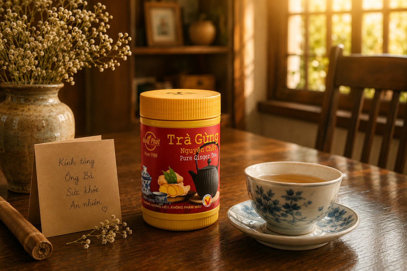 Trà Gừng Hùng Phát - Trà gừng quà tặng cho người lớn tuổi trong gia đình