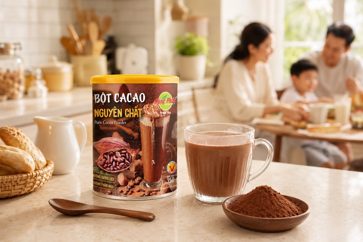 Bột Cacao Nguyên Chất Hùng Phát: Cách Pha, Phối Vị Và Ứng Dụng Trong Căn Bếp - Một hũ cacao nguyên chất không