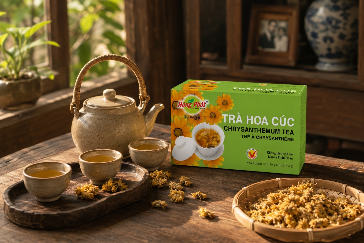 tay đang thả túi lọc vào tách trà thủy tinh, làn khói bay nhẹ