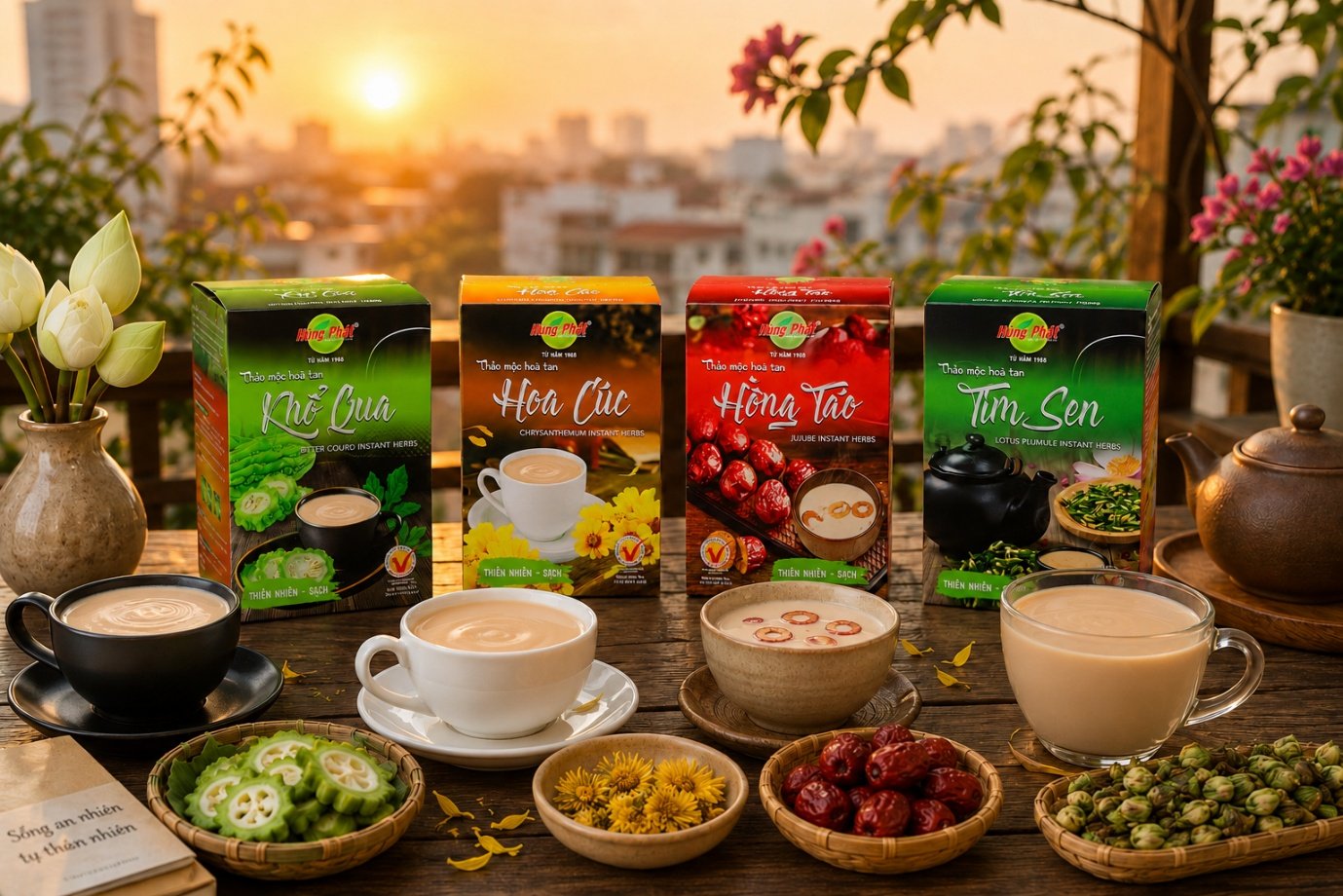 So Sánh 4 Vị Thảo Mộc Hòa Tan: Hoa Cúc, Tim Sen, Hồng Táo, Khổ Qua - Bài viết này so sánh nhóm 4 vị thảo mộc