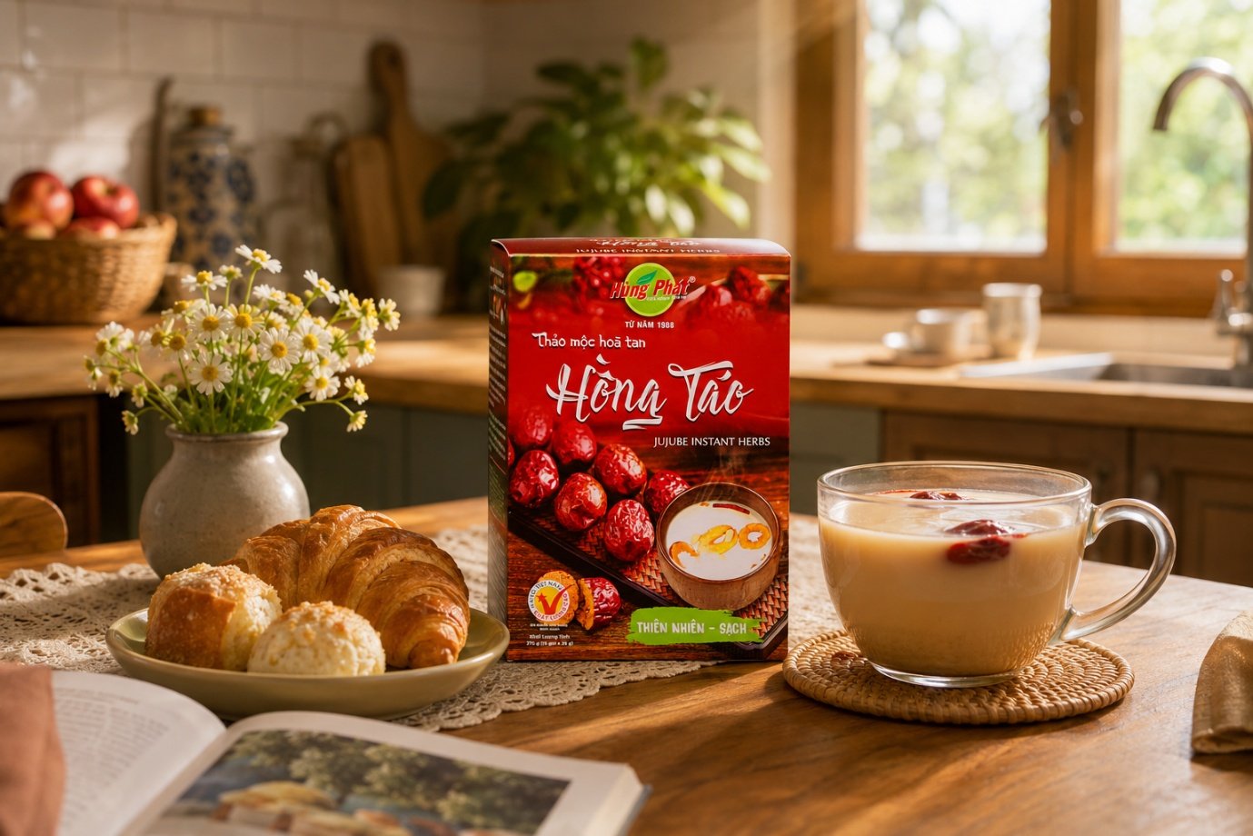 So Sánh 4 Vị Thảo Mộc Hòa Tan: Hoa Cúc, Tim Sen, Hồng Táo, Khổ Qua - Hồng Táo: vị ngọt quen, dễ dùng cùng đá