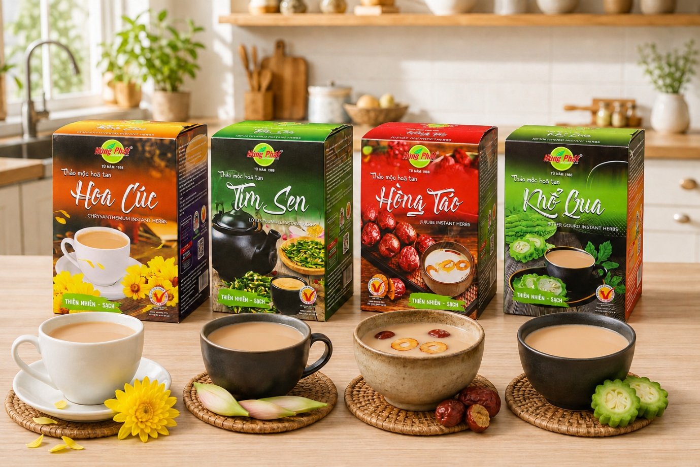 Thảo Mộc Hòa Tan Hùng Phát: Nhóm 4 Vị Dễ Pha Cho Mỗi Ngày