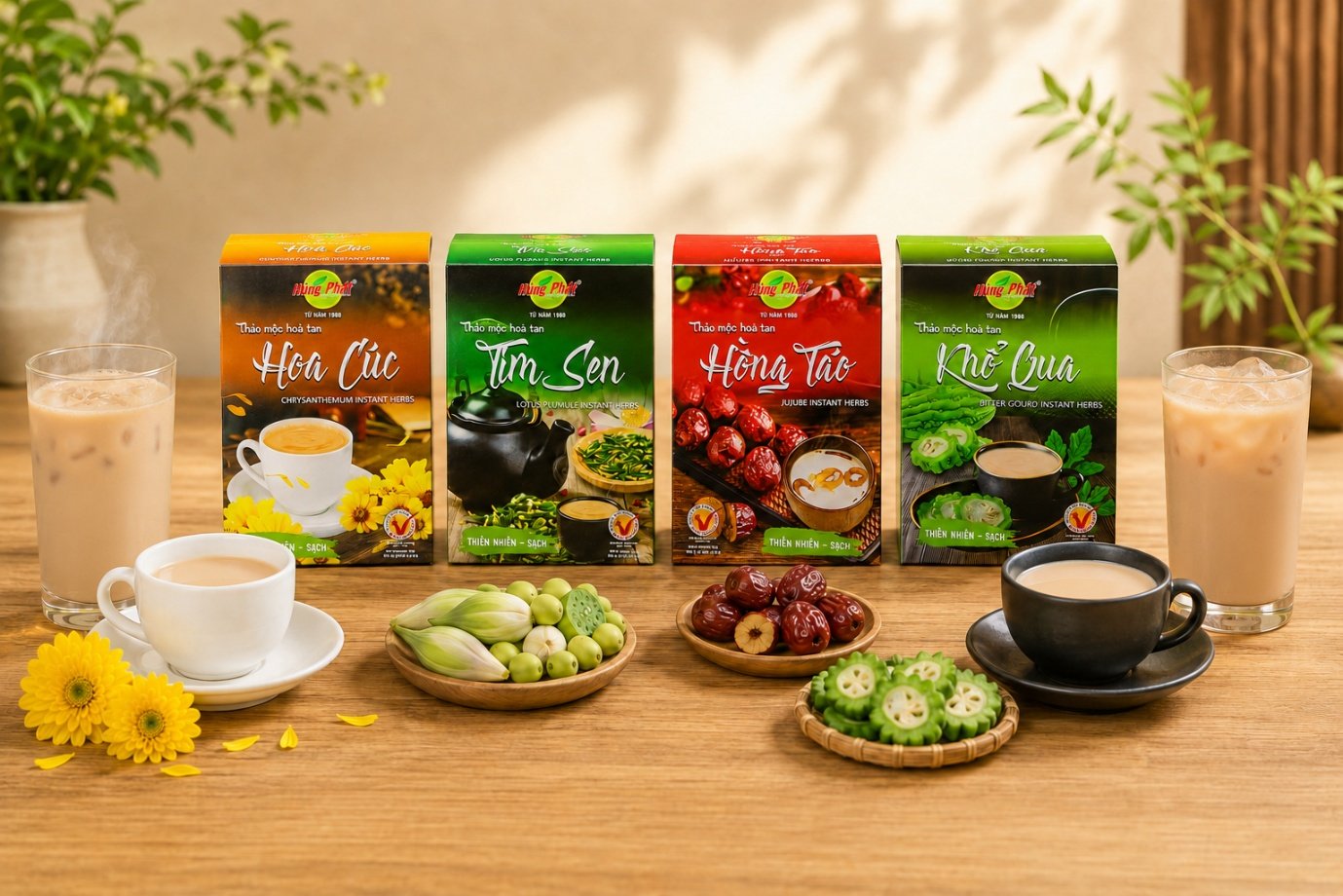 Thảo Mộc Hòa Tan Hùng Phát: Nhóm 4 Vị Dễ Pha Cho Mỗi Ngày - Cách pha lạnh