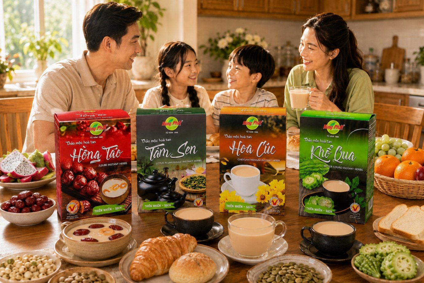 Thảo Mộc Hòa Tan Hùng Phát: Nhóm 4 Vị Dễ Pha Cho Mỗi Ngày - Quy cách 375g: 25g x 15 gói