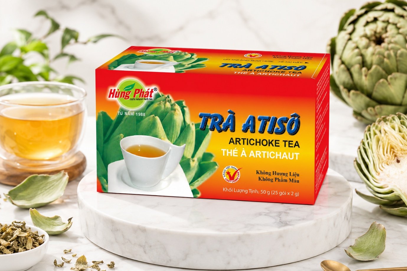 Trà Atisô Hùng Phát - Quy cách hộp 50g gồm 25 gói túi lọc