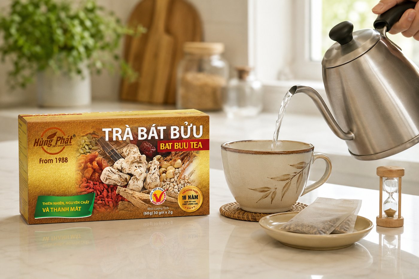 Trà Bát Bửu Hùng Phát - Có người quen uống trà chỉ một vị - bữa thì atisô, bữa thì hoa cúc, mỗi hộp một hương