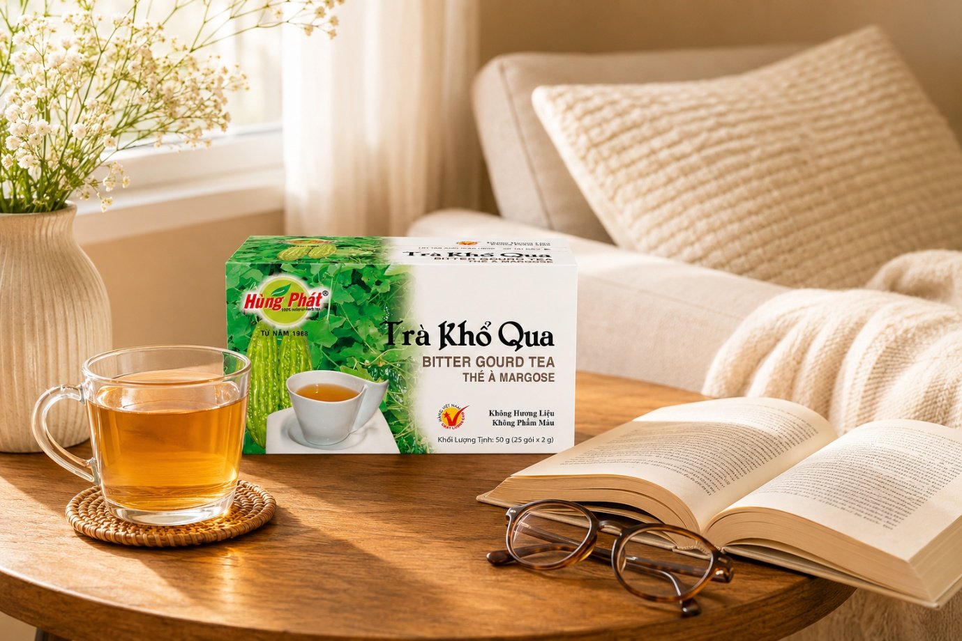 Trà Khổ Qua Hùng Phát: vị đắng thanh trong tách trà thảo mộc túi lọc - hình ảnh 1