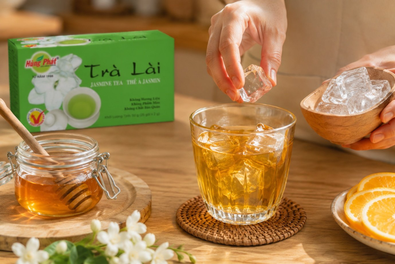 Trà Lài Đá Cam Tươi: Cách Pha Ly Uống Lạnh Đẹp Mắt - Để trà bớt nóng rồi thêm đá