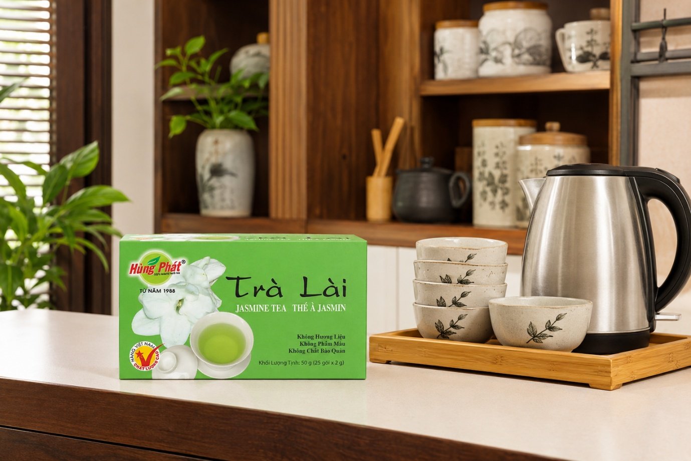 Trà Lài Hùng Phát Dùng Trong Những Dịp Nào? - Bàn trà gia đình: dùng gọn trong những lúc hằng ngày