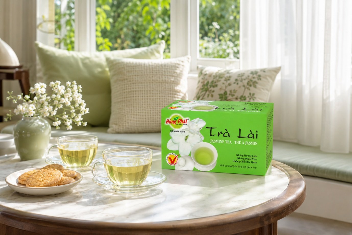 Trà Lài Hùng Phát: Hương Hoa Lài Thanh Nhẹ Cho Bàn Trà - Quy cách hộp 50g, 25 gói x 2g