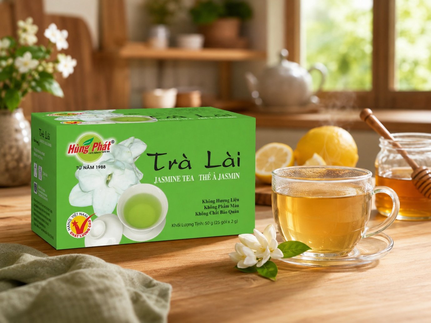 Trà Lài Mật Ong Chanh: Cách Pha Chua Ngọt Nhẹ Tại Nhà - Một ly trà lài mật ong chanh dễ hợp với góc bếp buổi