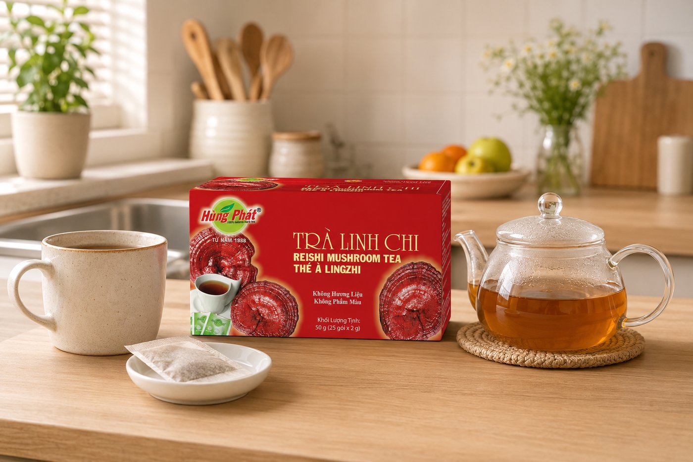 Tách Trà Linh Chi Trong Góc Bếp Gia Đình - hình ảnh 1