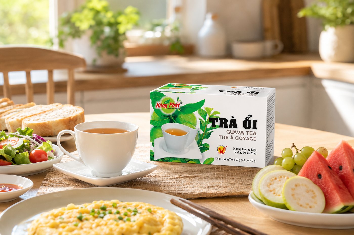 Trà Ổi Hùng Phát: Hương Ổi Thanh Nhẹ - Hồng trà là nền trà giúp nước pha có sắc và độ tròn vị hơn. Khi kết