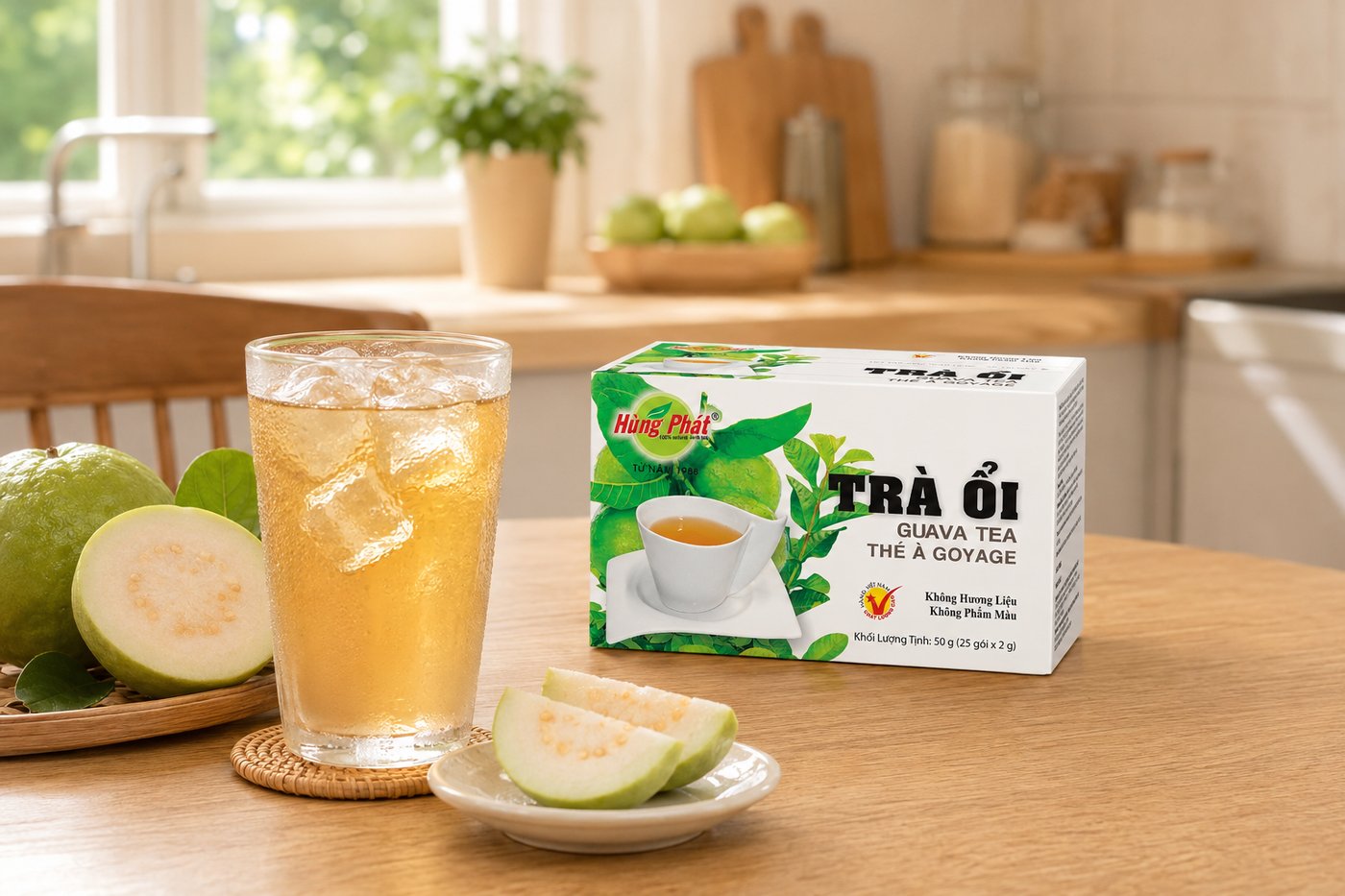 Trà Ổi Hùng Phát: Hương Ổi Thanh Nhẹ - Với người chọn trà cho pantry hoặc góc nước gia đình, vị trà ổi có ưu