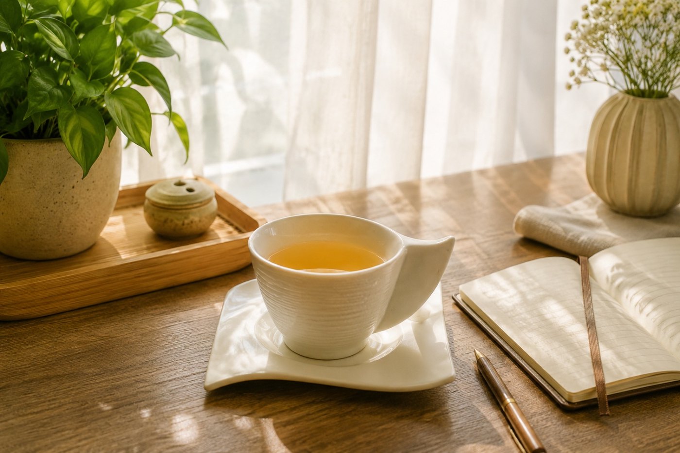 cận cảnh mặt sau hộp Trà Thanh Nhiệt, bảng thành phần in rõ, một túi lọc mở ra bên cạnh