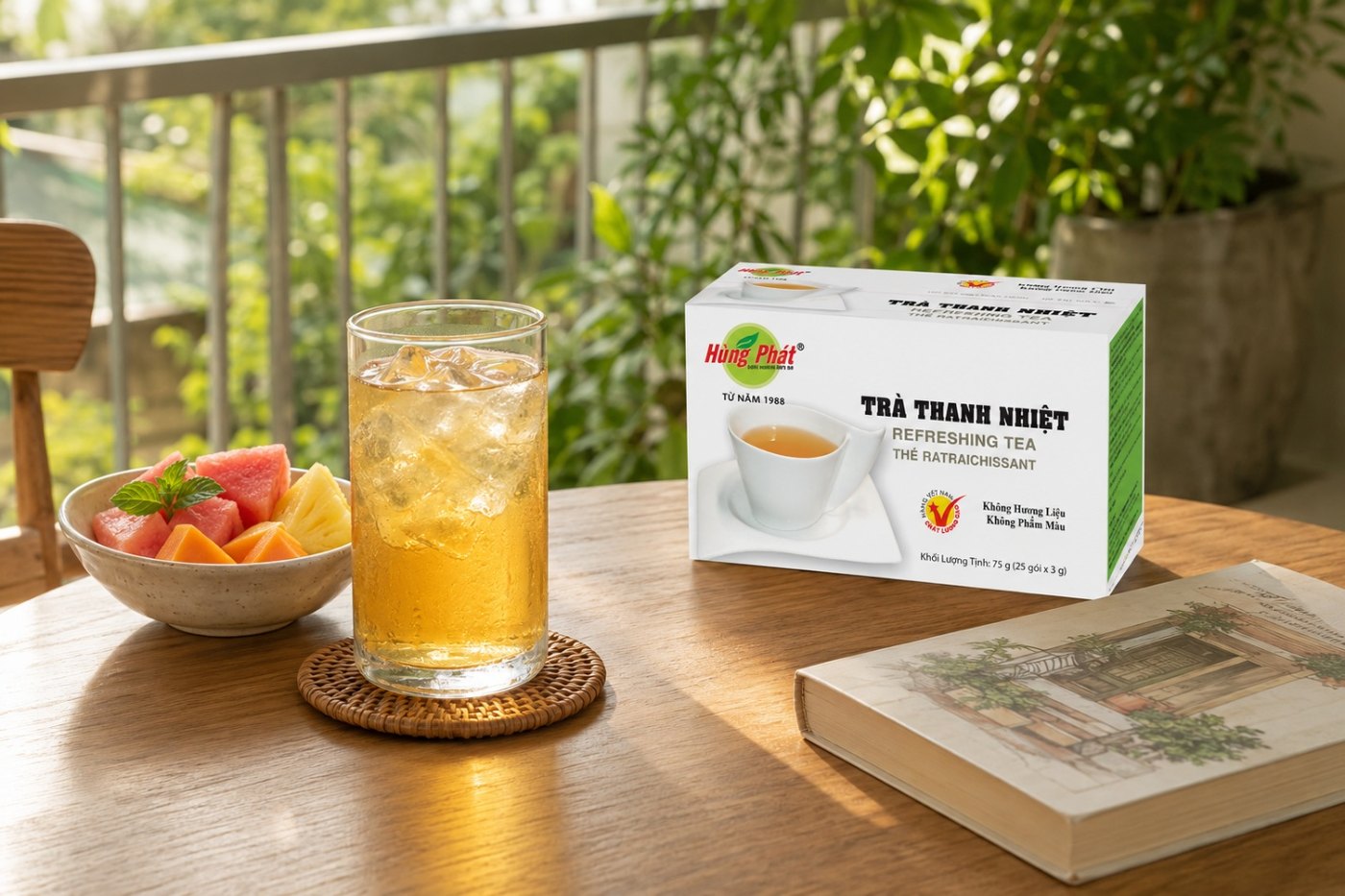 bốn túi trà đặt cạnh nhau trên bàn, minh họa lượng dùng gợi ý trong ngày